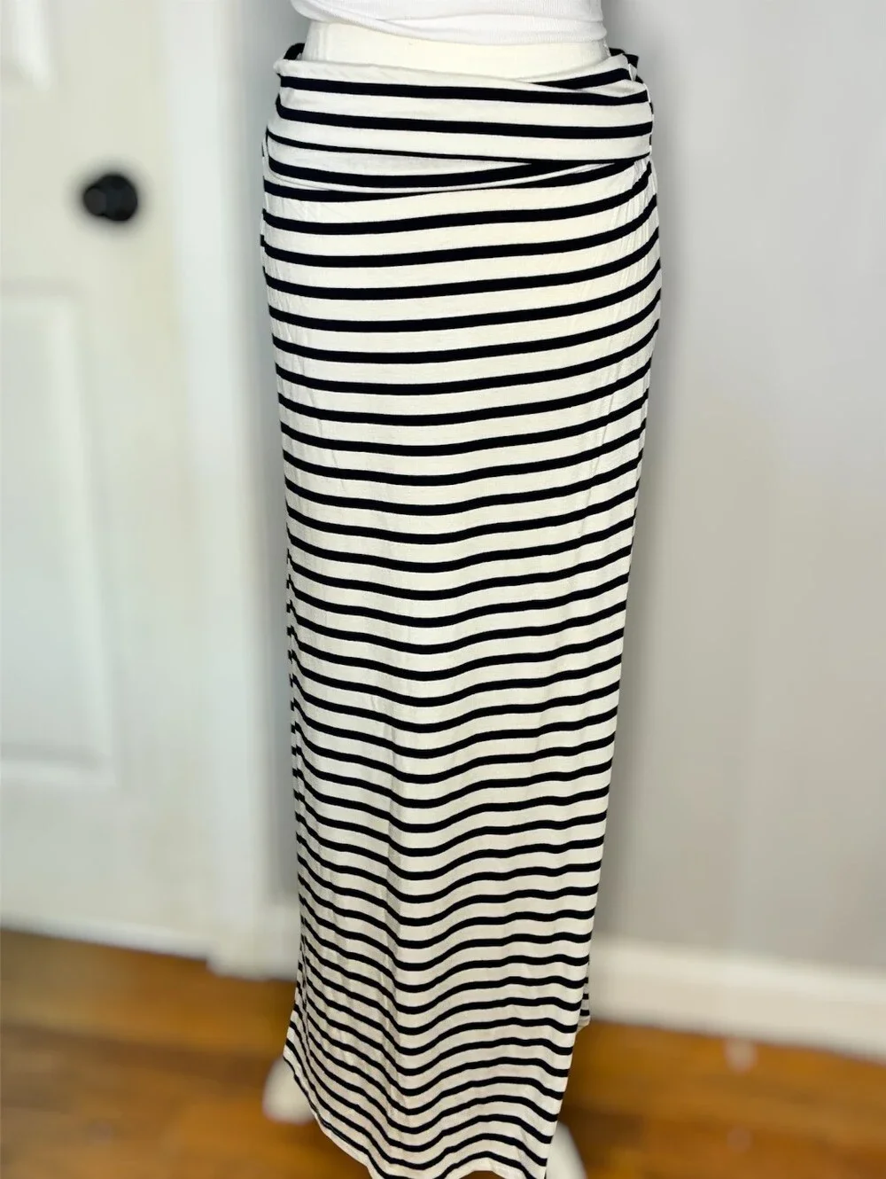 Azules Black and White Striped Maxi Skirt